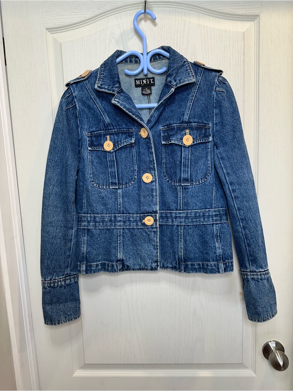 Mixit Vintage Y2K Denim Utility Jacket Size 12 - 100% Cotton with epaulettes
